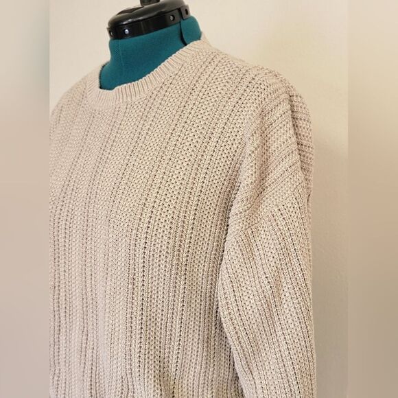 Eddie Bauer Crop Top Sweater Raw Hem Brown / Cream Cotton Knit Size XL - Picture 3 of 7